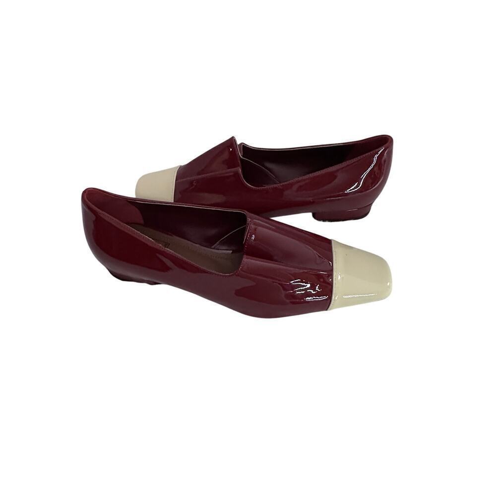 L'AUTRE CHOSE Red and Ivory Patent Leather Women's Loafers Size UE 37 Pleaded - Picture 3 of 13